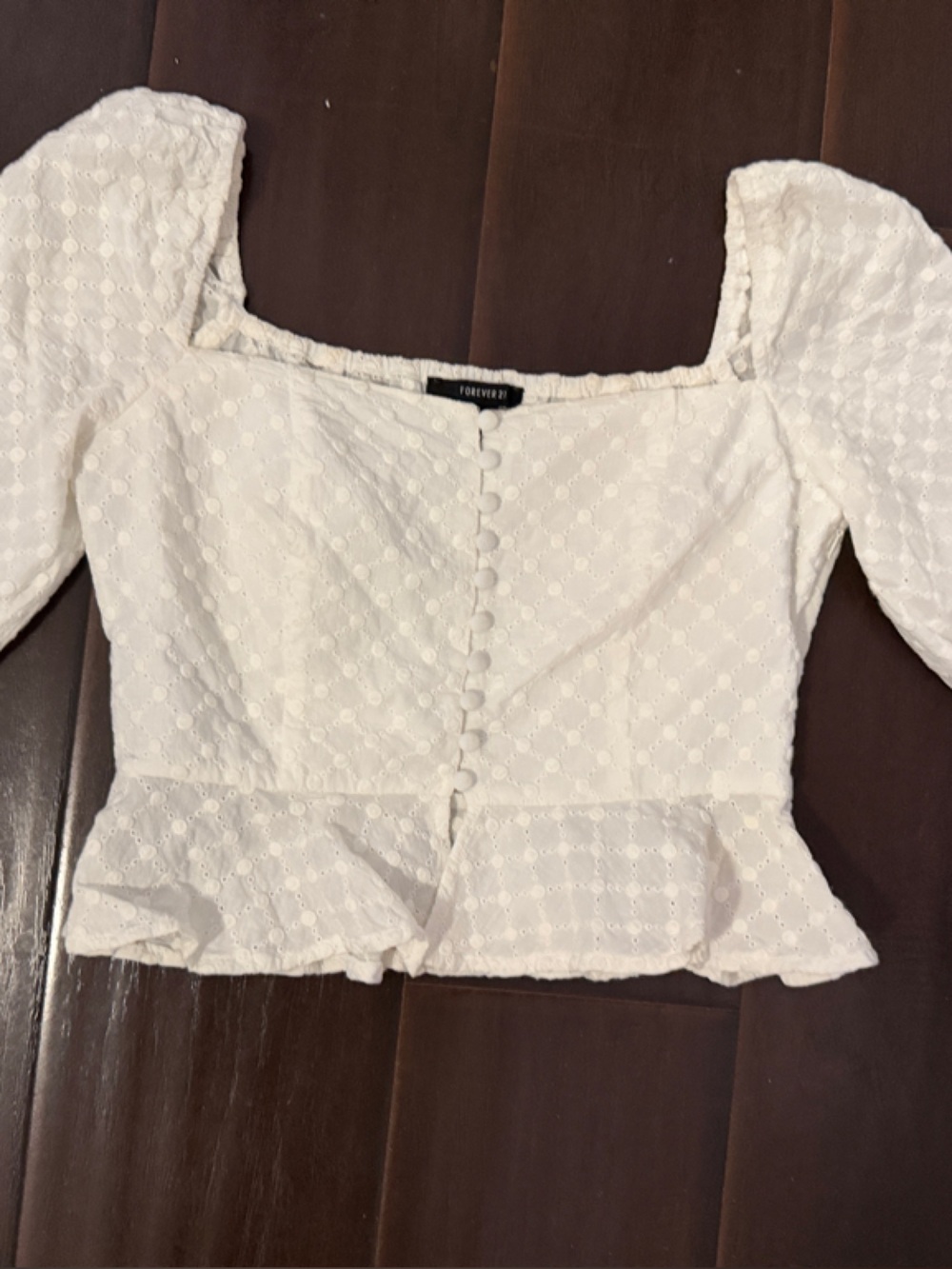 Forever 21 White Eyelet Peplum Square Neck Top